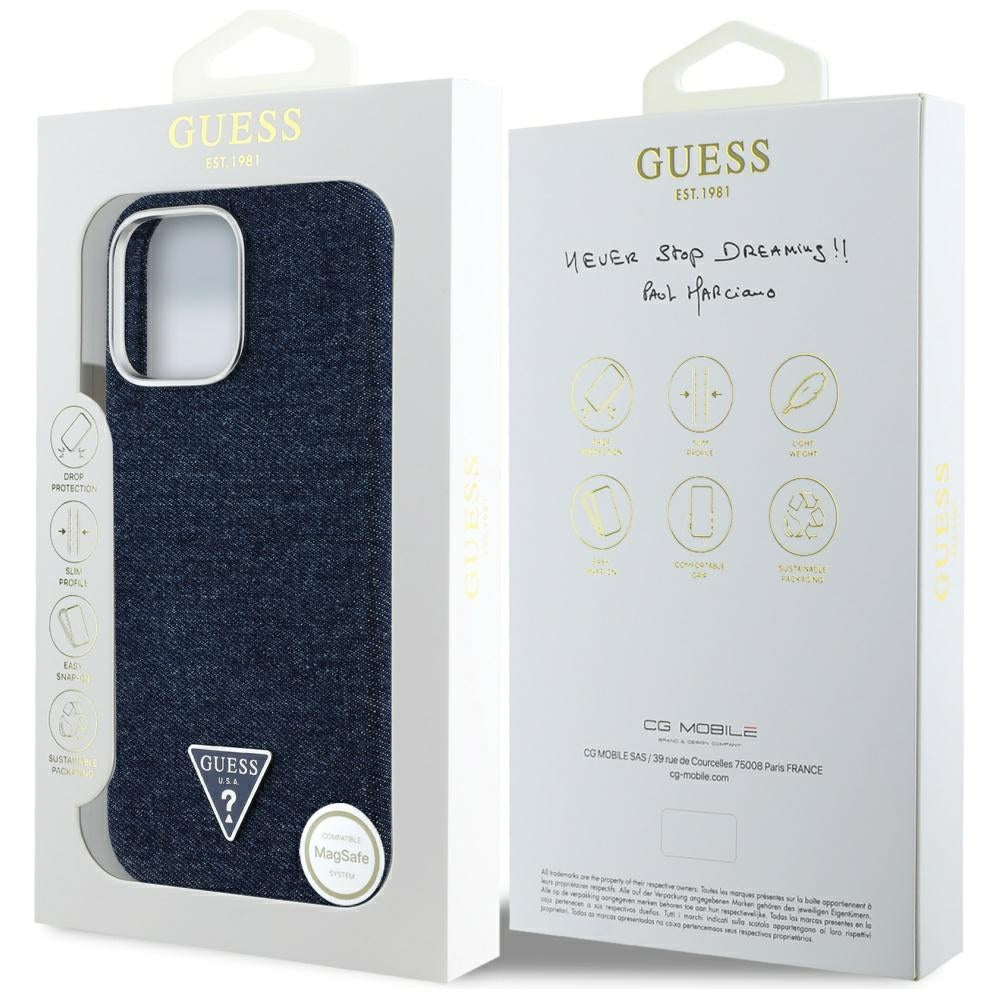 Guess - Denim Triangle Logo MagSafe (GUHMP16XRJFWTLB) - iPhone 16 Pro Max - Blue