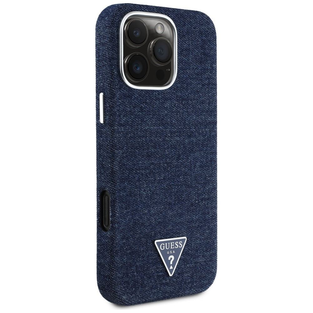 Guess - Denim Triangle Logo MagSafe (GUHMP16LRJFWTLB) - iPhone 16 Pro - Blue