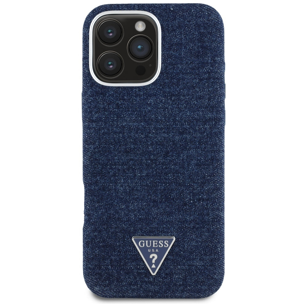 Guess - Denim Triangle Logo MagSafe (GUHMP16LRJFWTLB) - iPhone 16 Pro - Blue