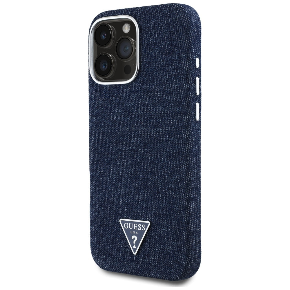 Guess - Denim Triangle Logo MagSafe (GUHMP16LRJFWTLB) - iPhone 16 Pro - Blue