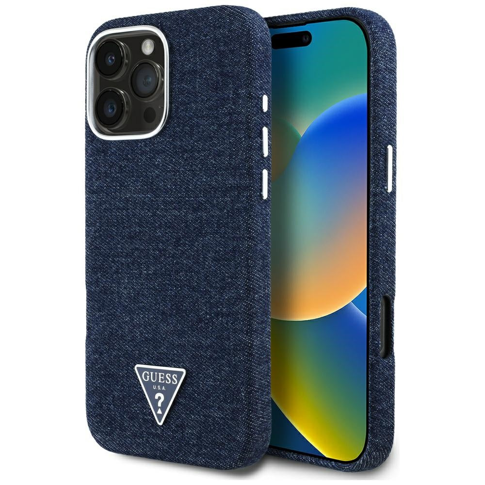 Guess - Denim Triangle Logo MagSafe (GUHMP16LRJFWTLB) - iPhone 16 Pro - Blue