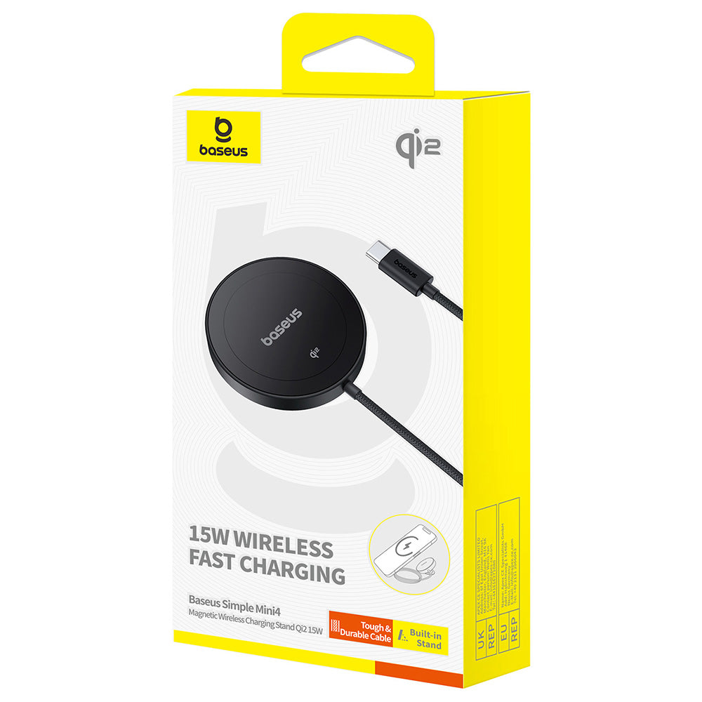 Baseus - Magnetic Wireless Charger Simple Mini4 (P10273300121-02) - Universal, with Stand, USB-C, Qi2, 15W, 1m - Cosmic 
