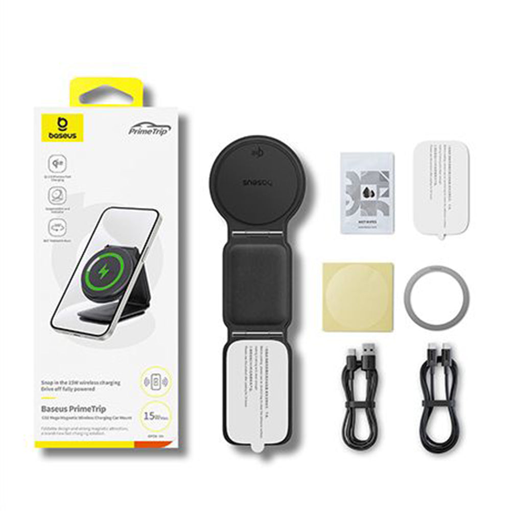 Baseus - Car Holder with Wireless Charging PrimeTrip C02 (C40169003831-00) - Magnetic Grip for Dashboard, 15W - Frosted 