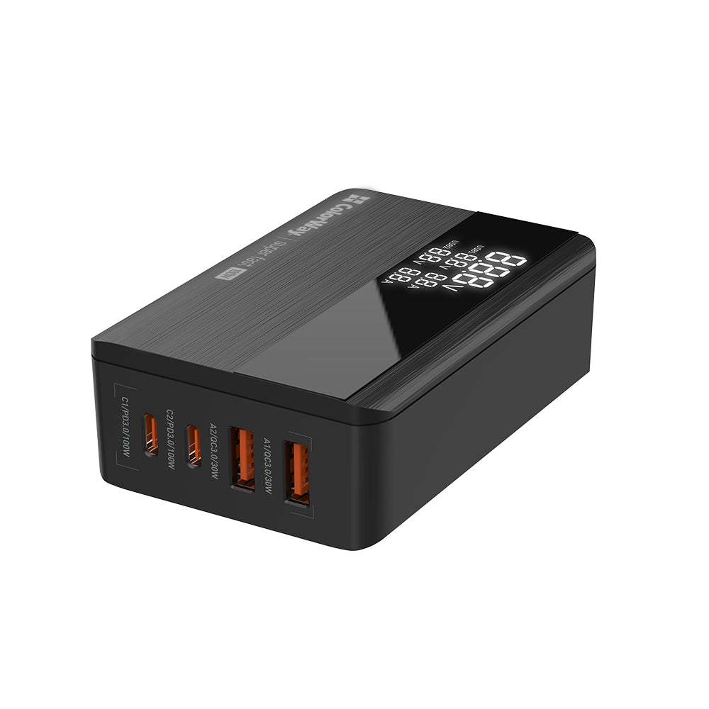 ColorWay - Charger Cable Adapter (CW-CHS041PD-BK) - 2xUSB QC, 2xType-C PD3.0 PPS, Huawei FCP, VOOC, 100W, LED Display - 