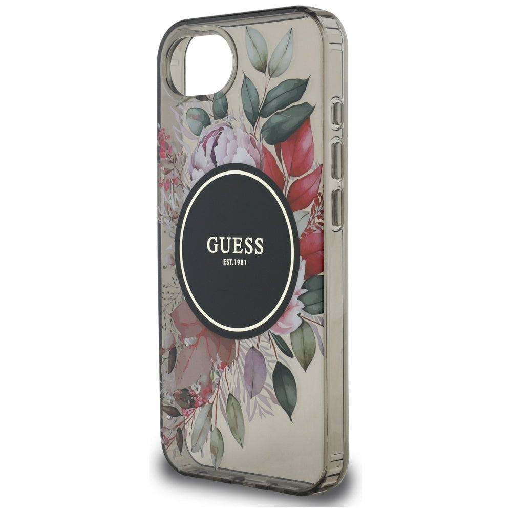 Husa pentru iPhone 16e / iPhone 17e - Guess IML Flowers MagSafe (GUHMPSE4HFWBRCEK) - Black