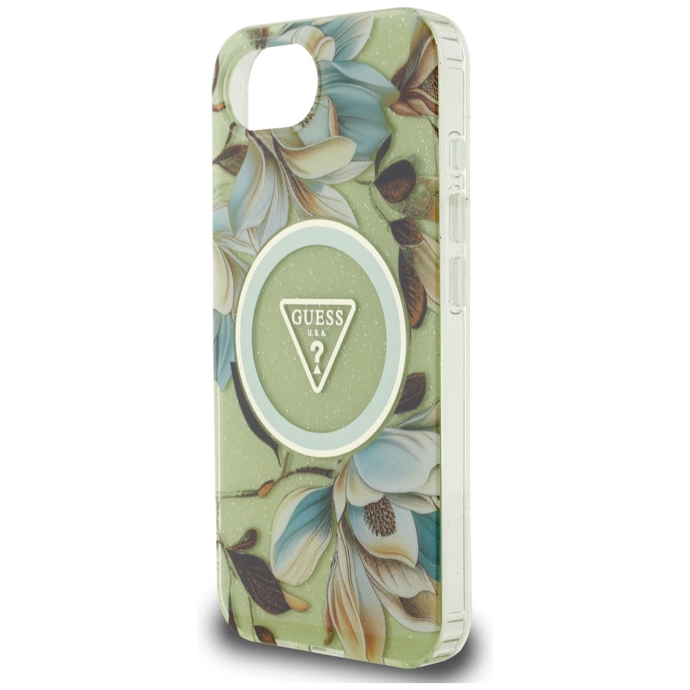 Guess - IML Metal Glitter Flowers Triangle MagSafe (GUHMPSE4HFLPEDN) - iPhone 16e / iPhone 17e - Green