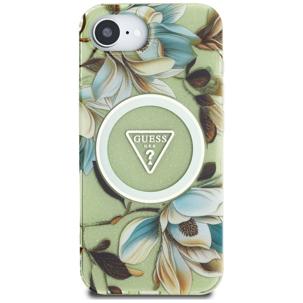 Guess - IML Metal Glitter Flowers Triangle MagSafe (GUHMPSE4HFLPEDN) - iPhone 16e / iPhone 17e - Green