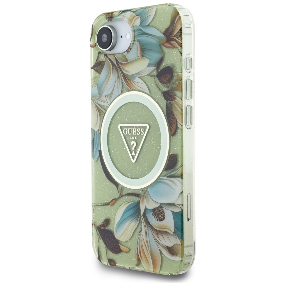 Guess - IML Metal Glitter Flowers Triangle MagSafe (GUHMPSE4HFLPEDN) - iPhone 16e / iPhone 17e - Green