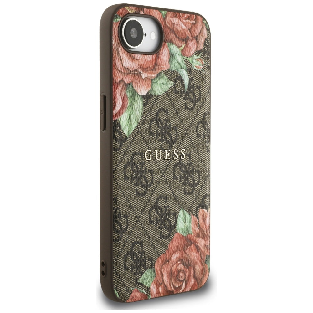 Husa pentru iPhone 16e / iPhone 17e - Guess Hardcase 4G Flower Print MagSafe (GUHMPSE4P4ROPEMCW) - Brown