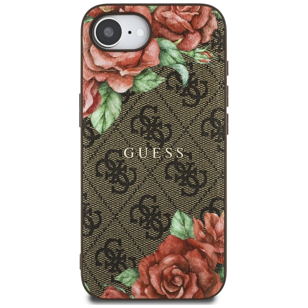 Husa pentru iPhone 16e / iPhone 17e - Guess Hardcase 4G Flower Print MagSafe (GUHMPSE4P4ROPEMCW) - Brown