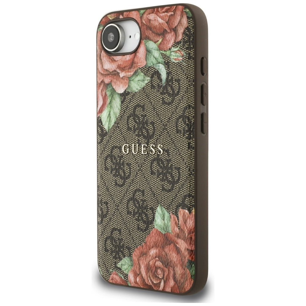 Husa pentru iPhone 16e / iPhone 17e - Guess Hardcase 4G Flower Print MagSafe (GUHMPSE4P4ROPEMCW) - Brown