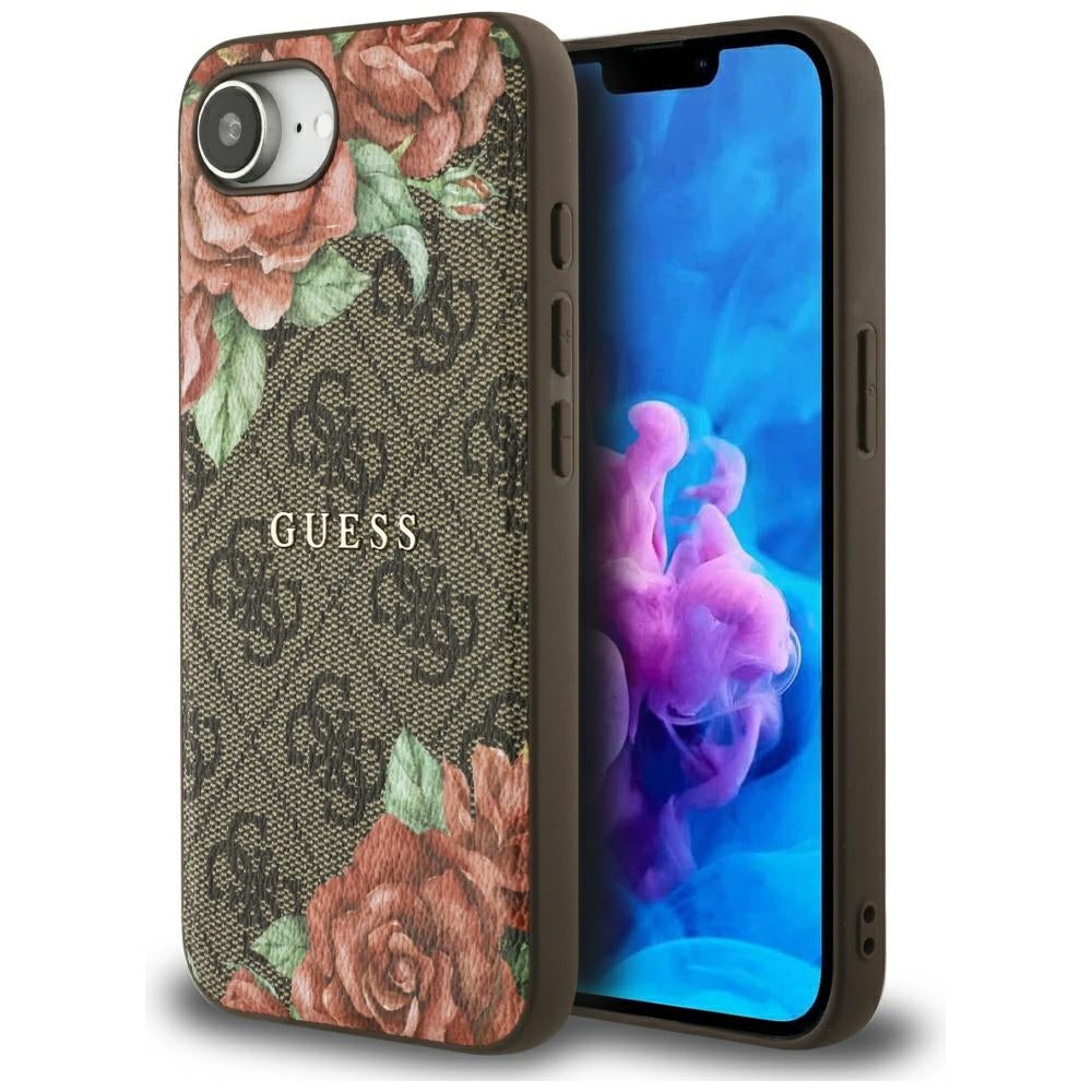 Husa pentru iPhone 16e / iPhone 17e - Guess Hardcase 4G Flower Print MagSafe (GUHMPSE4P4ROPEMCW) - Brown