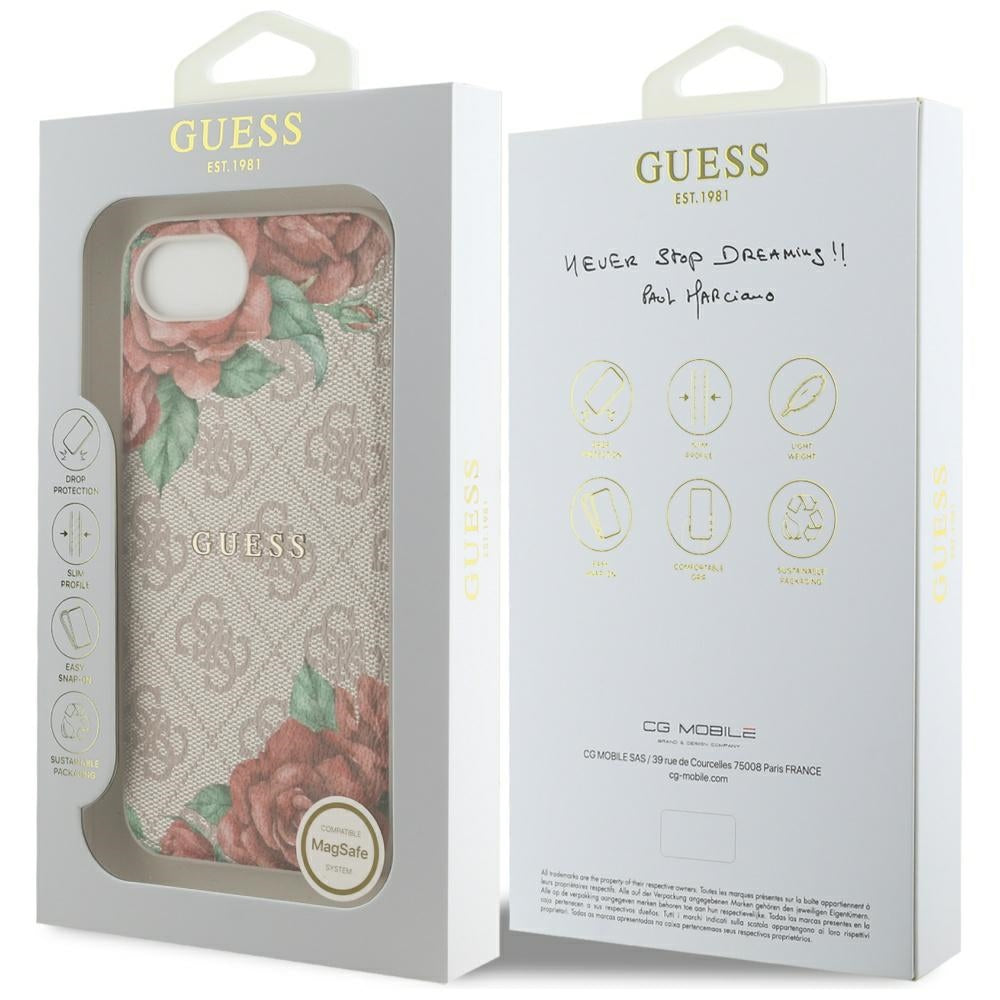 Husa pentru iPhone 16e / iPhone 17e - Guess Hardcase 4G Flower Print MagSafe (GUHMPSE4P4ROPEMCP) - Pink