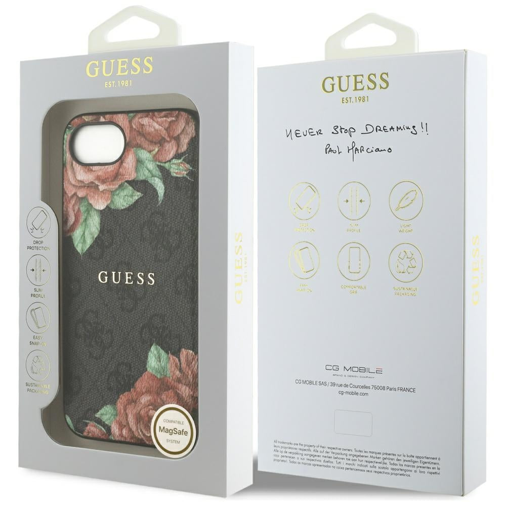 Husa pentru iPhone 16e / iPhone 17e - Guess Hardcase 4G Flower Print MagSafe (GUHMPSE4P4ROPEMCK) - Black