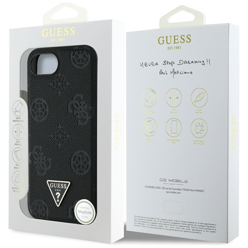 Guess - Peony Grained Hot Stamp Triangle Logo MagSafe (GUHMPSE4PGBTMK) - iPhone 16e / iPhone 17e - Black