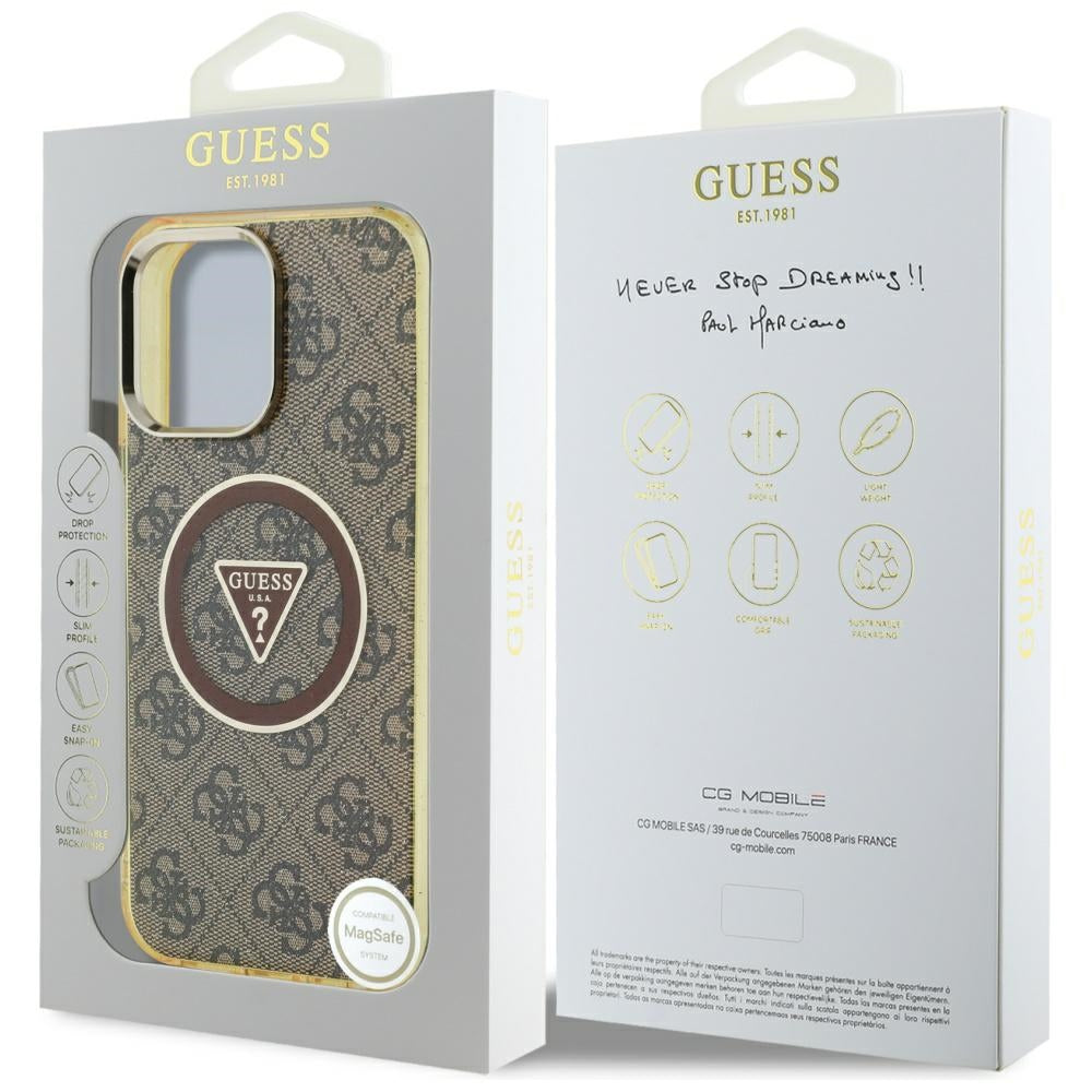 Guess - IML Metal Glitter 4G Circle Triangle MagSafe (GUHMP16XHG4PRTGW) - iPhone 16 Pro Max - Brown