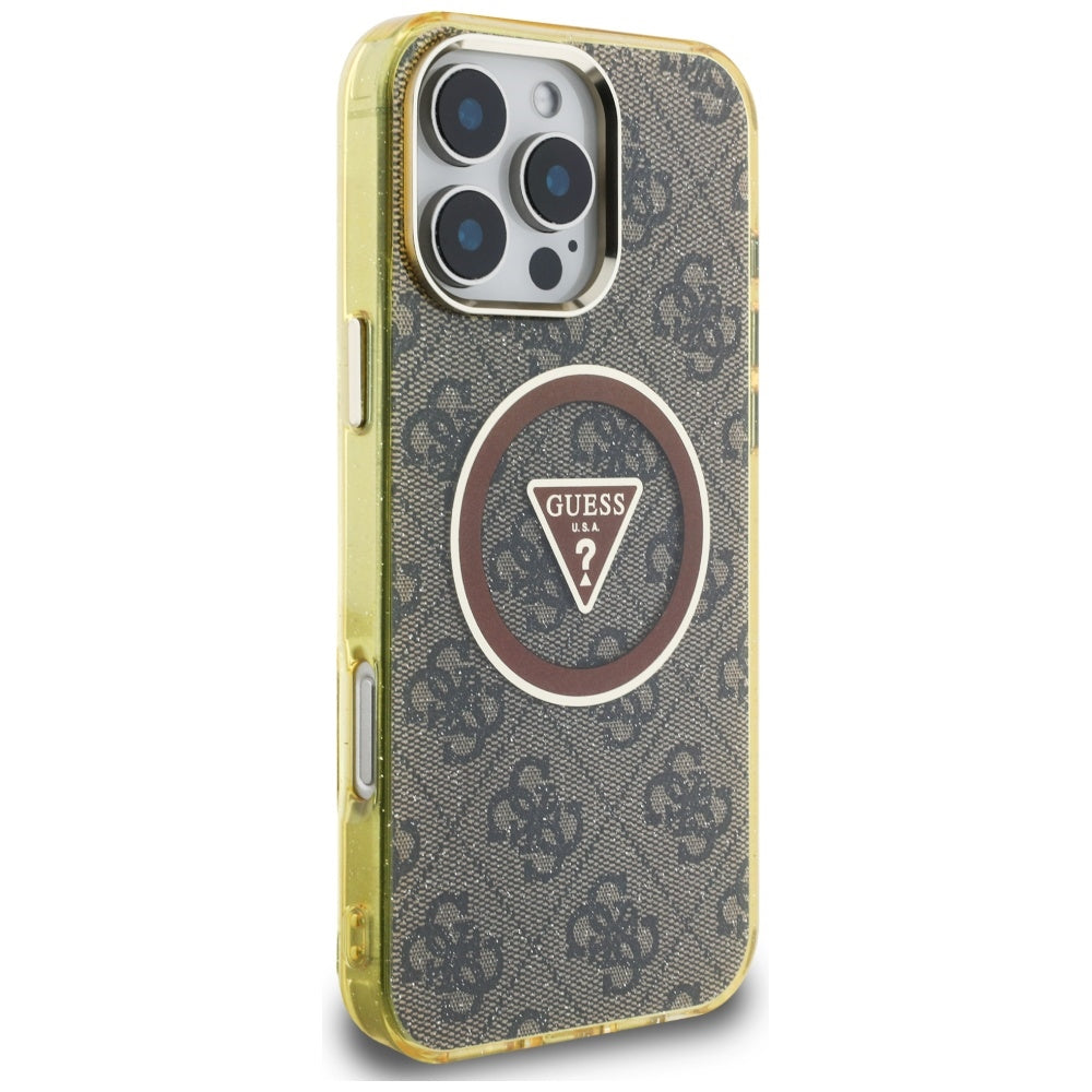 Guess - IML Metal Glitter 4G Circle Triangle MagSafe (GUHMP16XHG4PRTGW) - iPhone 16 Pro Max - Brown