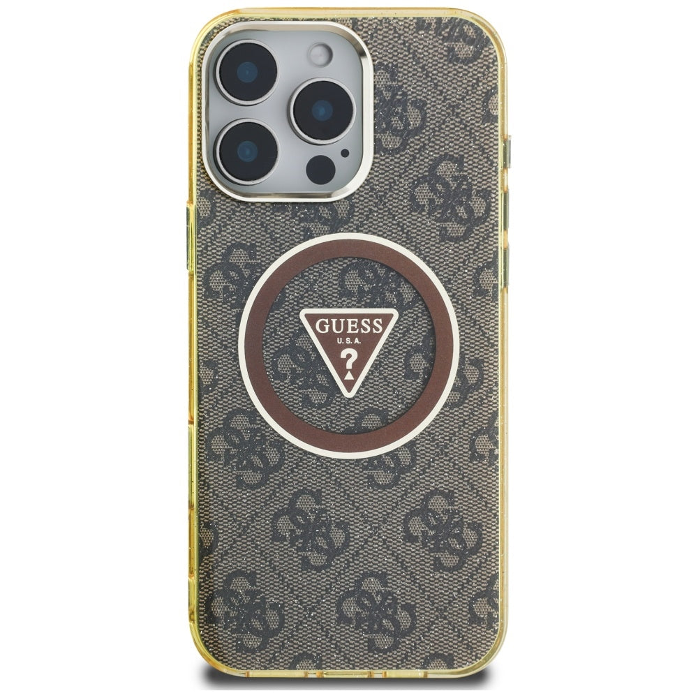 Guess - IML Metal Glitter 4G Circle Triangle MagSafe (GUHMP16XHG4PRTGW) - iPhone 16 Pro Max - Brown