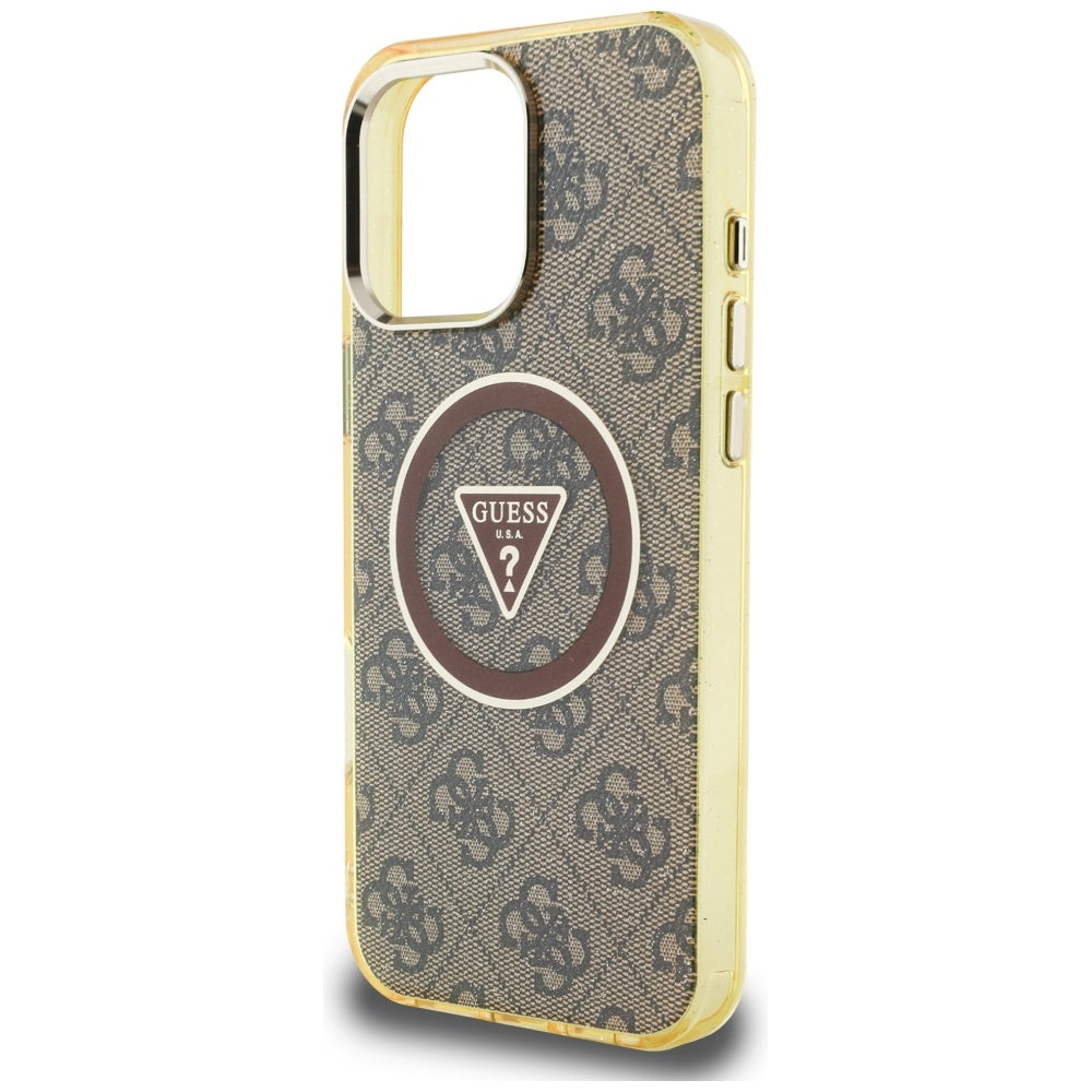 Guess - IML Metal Glitter 4G Circle Triangle MagSafe (GUHMP16LHG4PRTGW) - iPhone 16 Pro - Brown