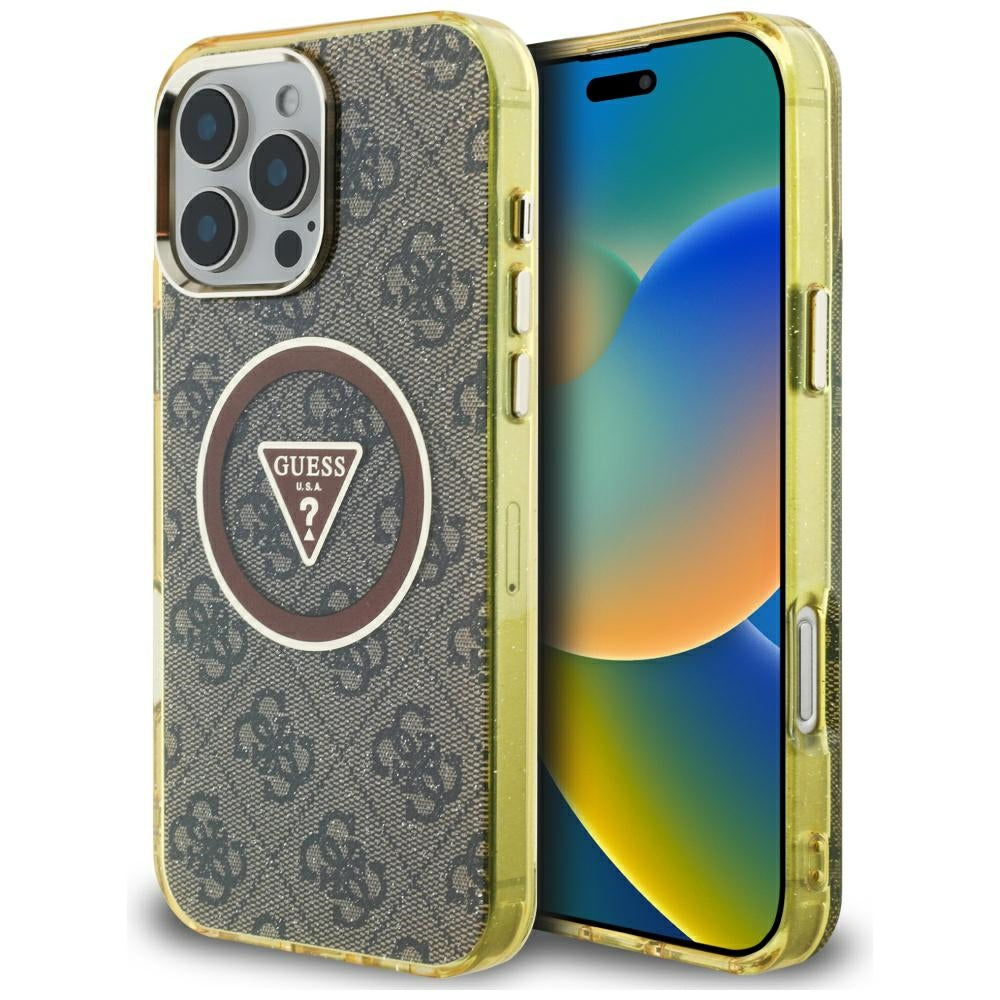 Guess - IML Metal Glitter 4G Circle Triangle MagSafe (GUHMP16LHG4PRTGW) - iPhone 16 Pro - Brown