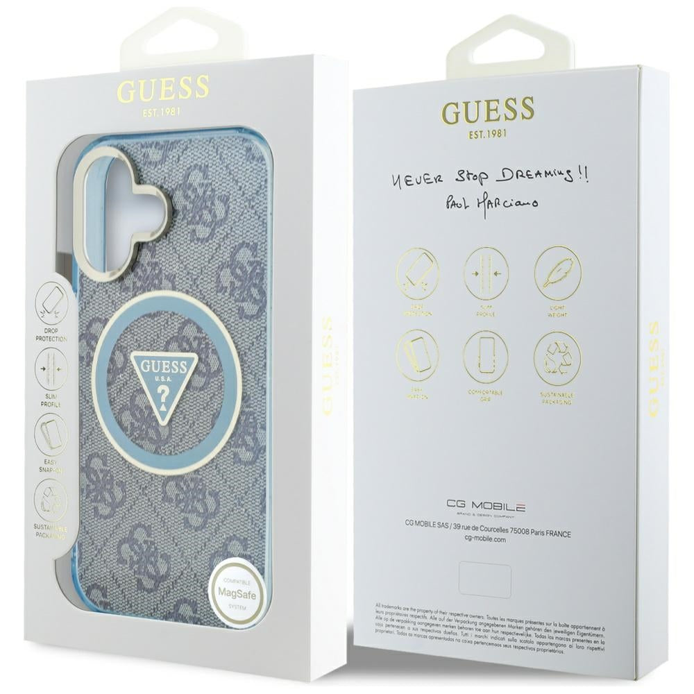 Guess - IML Metal Glitter 4G Circle Triangle MagSafe (GUHMP16SHG4PRTGB) - iPhone 16 - Blue
