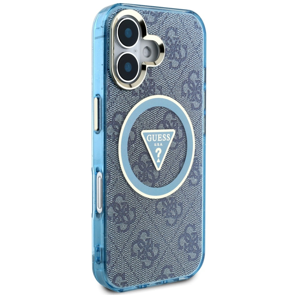 Guess - IML Metal Glitter 4G Circle Triangle MagSafe (GUHMP16SHG4PRTGB) - iPhone 16 - Blue