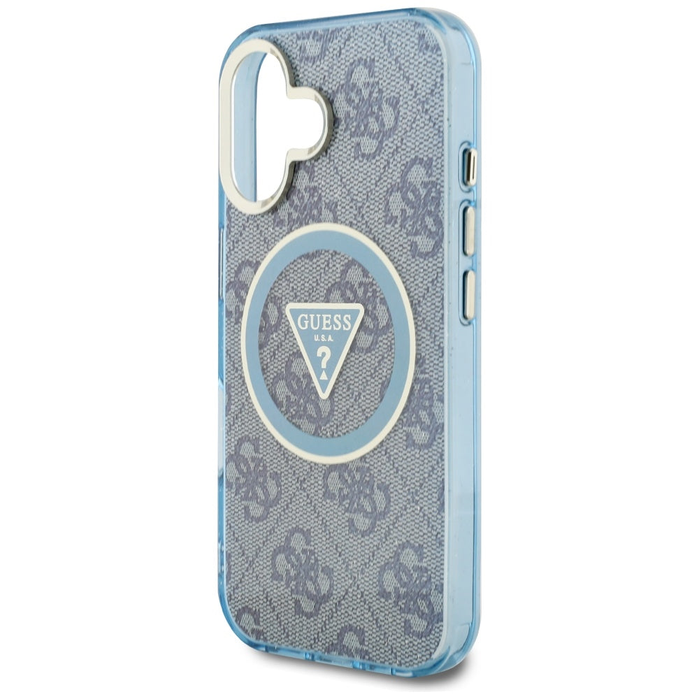 Guess - IML Metal Glitter 4G Circle Triangle MagSafe (GUHMP16SHG4PRTGB) - iPhone 16 - Blue