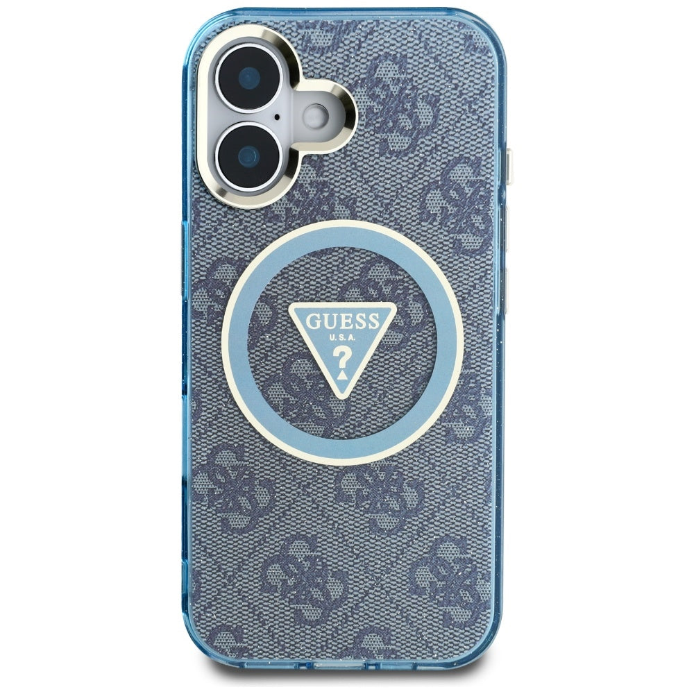 Guess - IML Metal Glitter 4G Circle Triangle MagSafe (GUHMP16SHG4PRTGB) - iPhone 16 - Blue