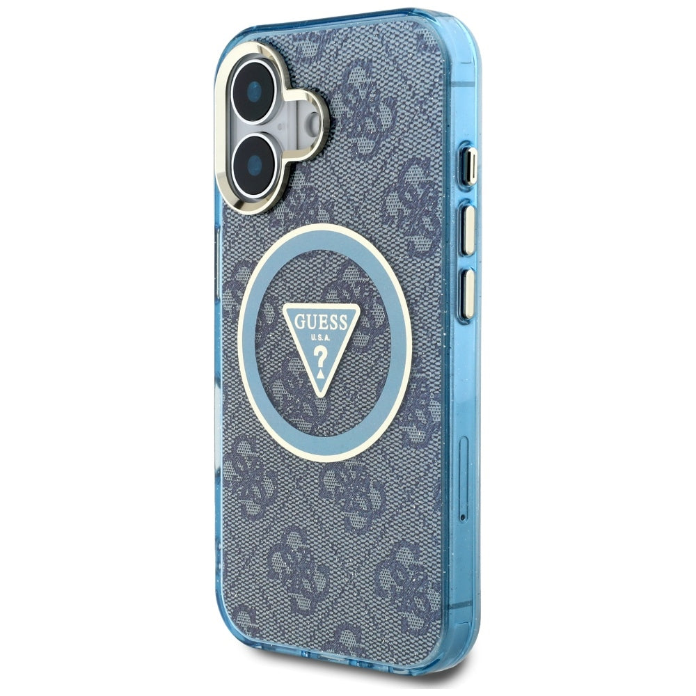 Guess - IML Metal Glitter 4G Circle Triangle MagSafe (GUHMP16SHG4PRTGB) - iPhone 16 - Blue
