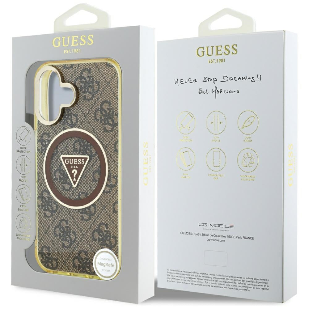 Guess - IML Metal Glitter 4G Circle Triangle MagSafe (GUHMP16SHG4PRTGW) - iPhone 16 - Brown
