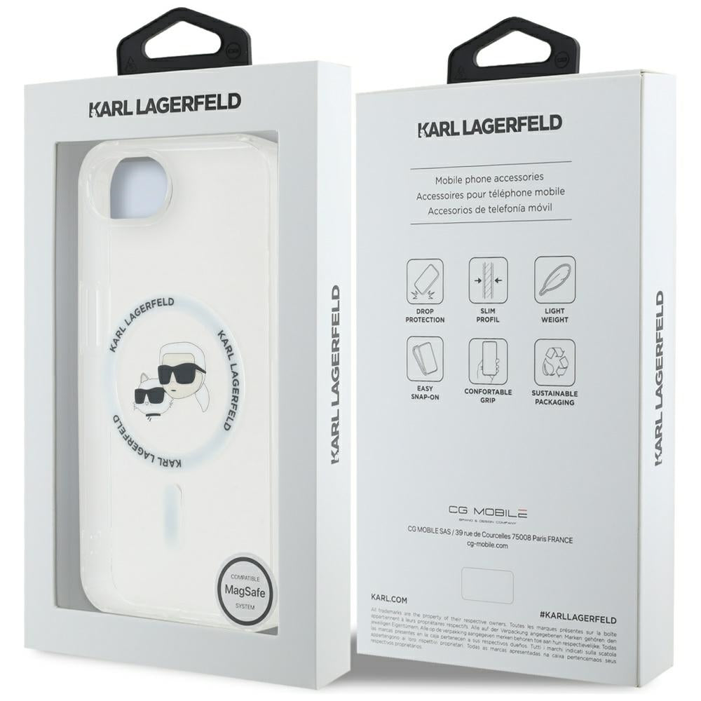 Husa pentru iPhone 16e / iPhone 17e - Karl Lagerfeld IML MagSafe (KLHMPSE4HLSKCH) - White Metal Karl&Choupette Head