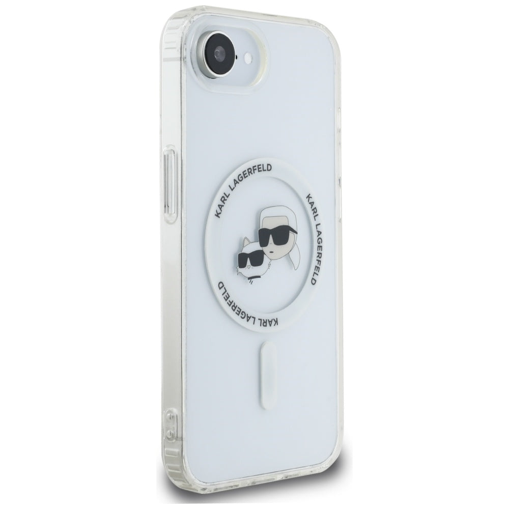 Husa pentru iPhone 16e / iPhone 17e - Karl Lagerfeld IML MagSafe (KLHMPSE4HLSKCH) - White Metal Karl&Choupette Head
