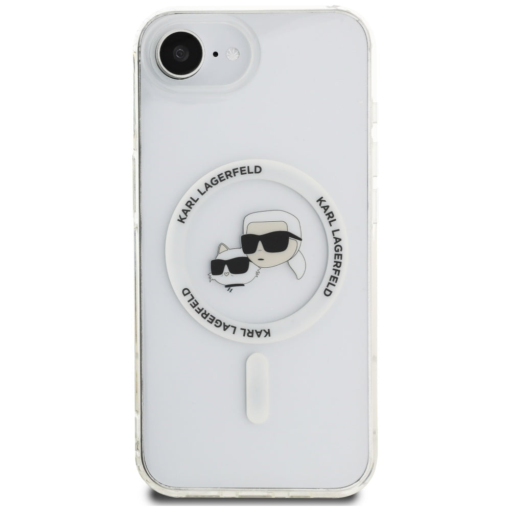 Husa pentru iPhone 16e / iPhone 17e - Karl Lagerfeld IML MagSafe (KLHMPSE4HLSKCH) - White Metal Karl&Choupette Head