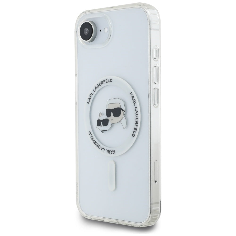 Husa pentru iPhone 16e / iPhone 17e - Karl Lagerfeld IML MagSafe (KLHMPSE4HLSKCH) - White Metal Karl&Choupette Head