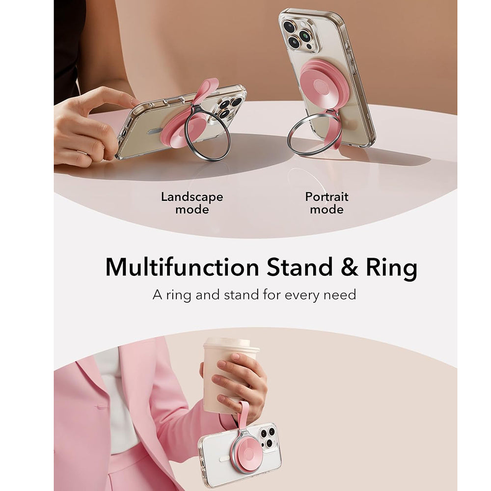 ESR - Suction Phone Mount HaloLock (2K6500101) - Hands-Free Mirror Phone Stand, Magnetic, 360° Rotation Ring - Pink