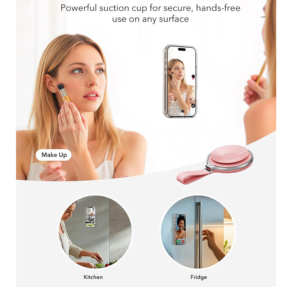 ESR - Suction Phone Mount HaloLock (2K6500101) - Hands-Free Mirror Phone Stand, Magnetic, 360° Rotation Ring - Pink
