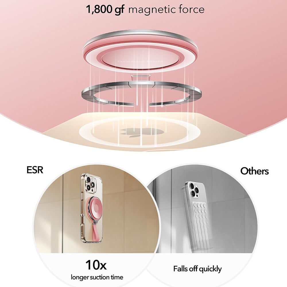 ESR - Suction Phone Mount HaloLock (2K6500101) - Hands-Free Mirror Phone Stand, Magnetic, 360° Rotation Ring - Pink