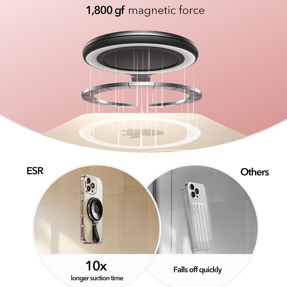 ESR Suport ESR Suction Phone HaloLock (2K6500301), Hands-Free Mirror Phone Stand, Magnetic, 360° Rotation Ring, Negru – 