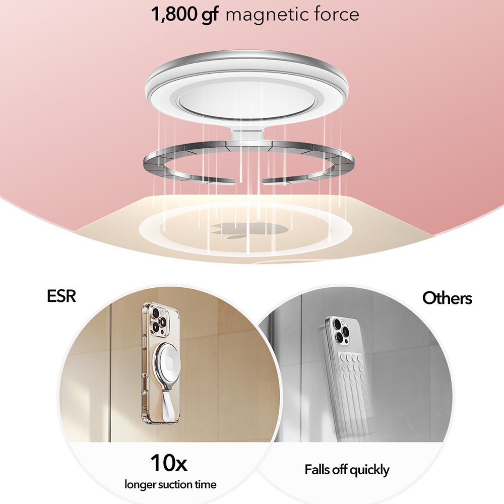 ESR - Suction Phone Mount HaloLock (2K6500201) - Hands-Free Mirror Phone Stand, Magnetic, 360° Rotation Ring - White