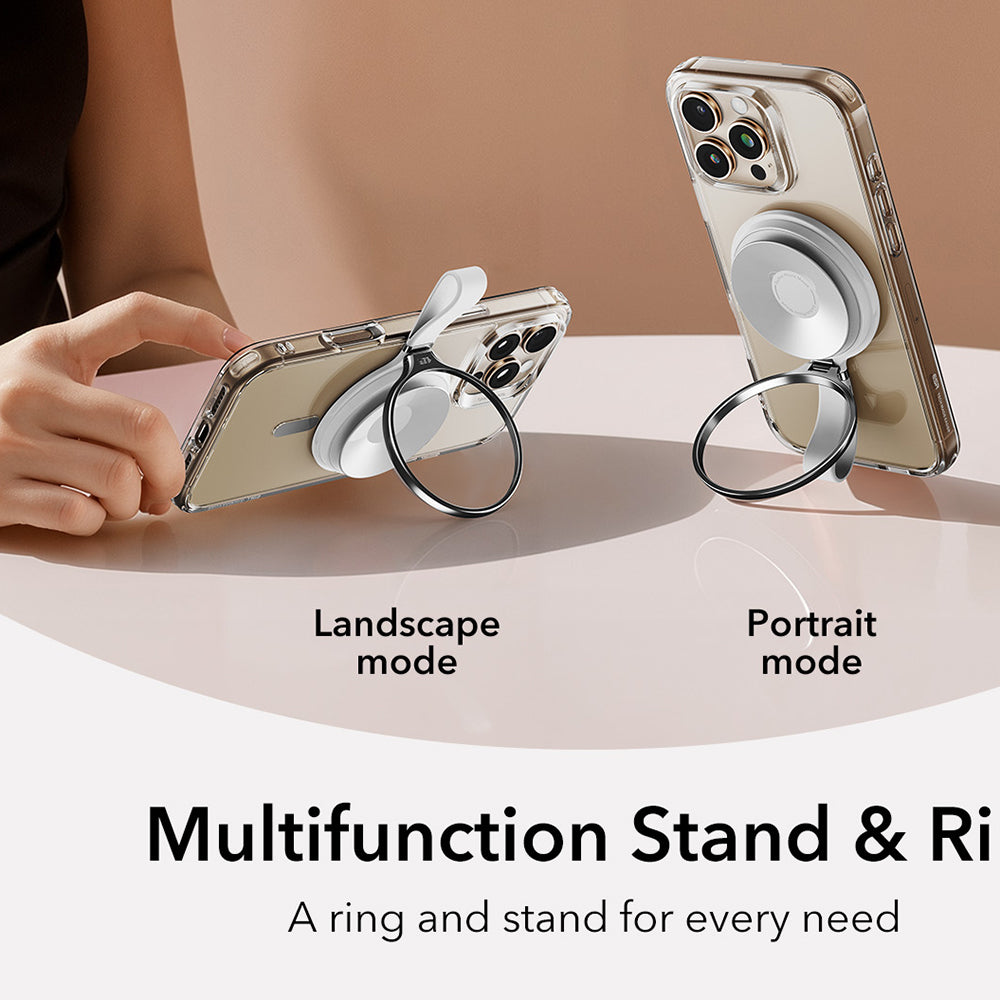 ESR - Suction Phone Mount HaloLock (2K6500201) - Hands-Free Mirror Phone Stand, Magnetic, 360° Rotation Ring - White