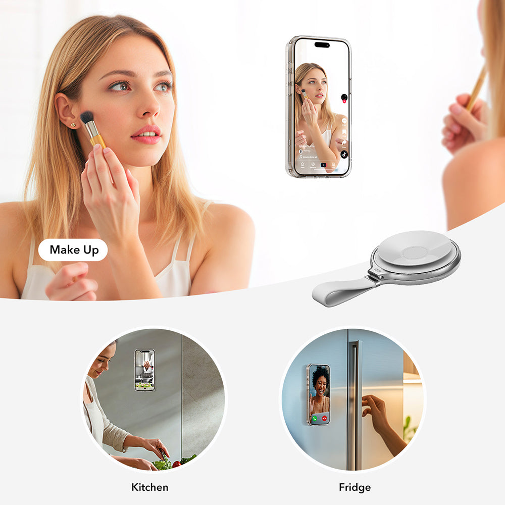 ESR - Suction Phone Mount HaloLock (2K6500201) - Hands-Free Mirror Phone Stand, Magnetic, 360° Rotation Ring - White