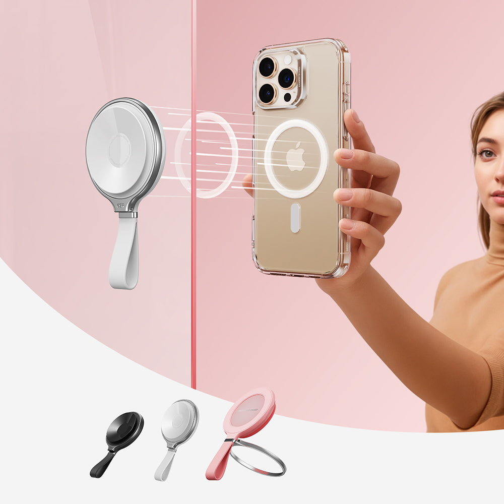 ESR - Suction Phone Mount HaloLock (2K6500201) - Hands-Free Mirror Phone Stand, Magnetic, 360° Rotation Ring - White