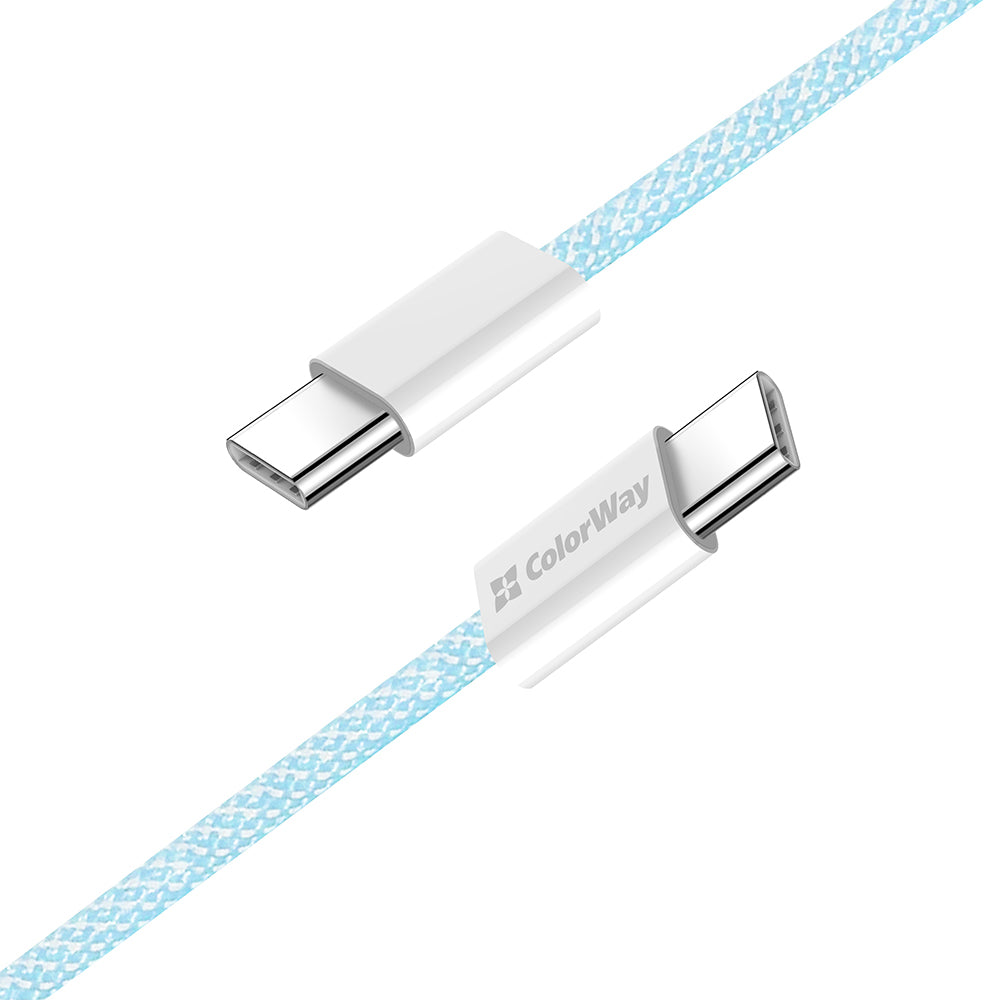 ColorWay - Data Cable (CW-CBPDCC061-BL) - for MacBook Pro, Type-C to Type-C, PD Fast Charging 60W, 3A, Nylon, 1m - Blue