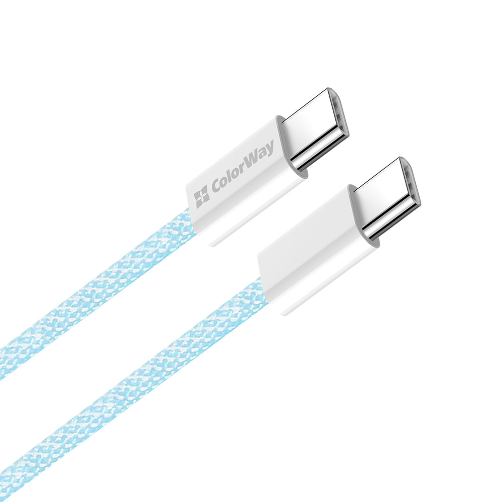 ColorWay - Data Cable (CW-CBPDCC061-BL) - for MacBook Pro, Type-C to Type-C, PD Fast Charging 60W, 3A, Nylon, 1m - Blue