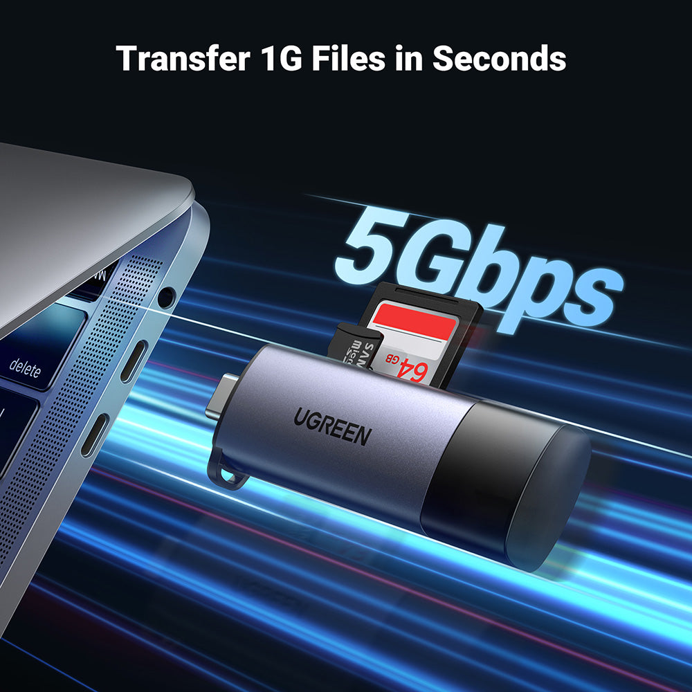 Adaptor Ugreen Card Reader CM185, USB/USB-C la SD/TF, 5Gb/s, Gri