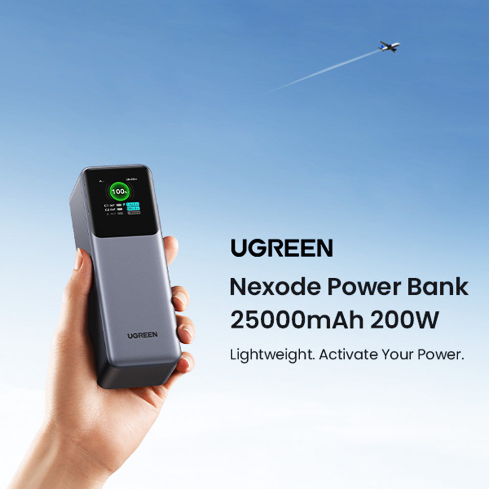 Ugreen - Power Bank PB722 (35525B) - Fast Charging, Digital Display, 25000mAh, USB, 2x Type-C, 200W, QC, PD, 5V/3A - Gre