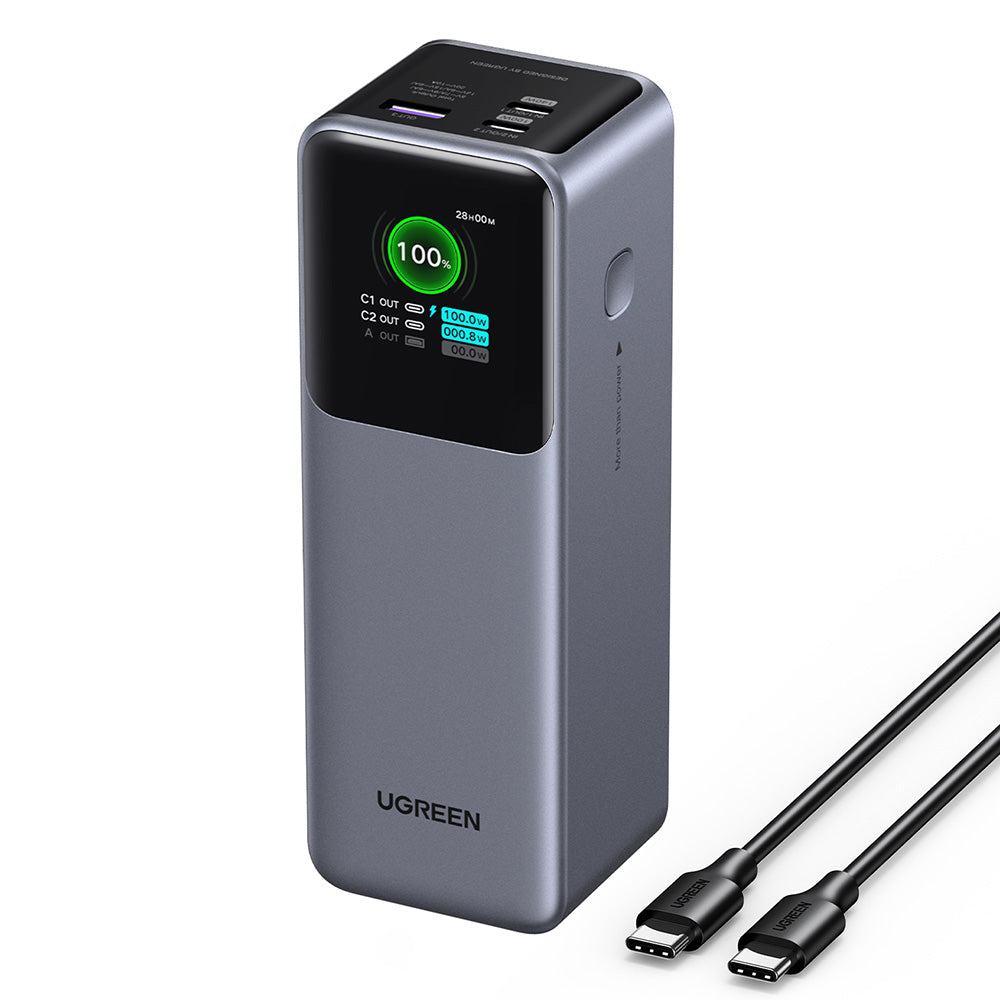 Ugreen - Power Bank PB722 (35525B) - Fast Charging, Digital Display, 25000mAh, USB, 2x Type-C, 200W, QC, PD, 5V/3A - Gre