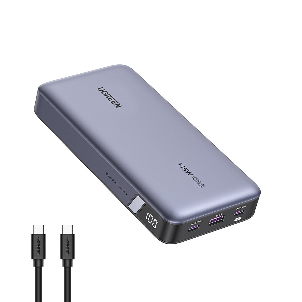 Ugreen - Power Bank PB205 (90597A) - Fast Charge, Digital Display, 25000mAh, USB, 2x Type-C, PD3.0, 145W, 5V/3A - Space 