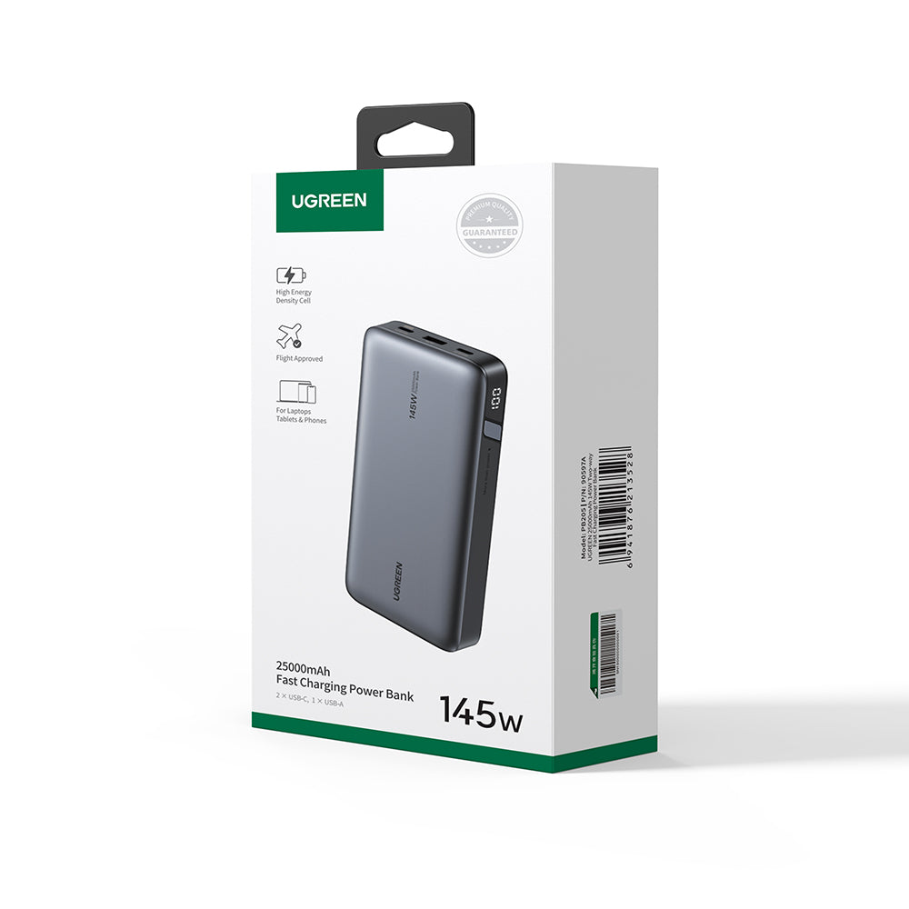Ugreen - Power Bank PB205 (90597A) - Fast Charge, Digital Display, 25000mAh, USB, 2x Type-C, PD3.0, 145W, 5V/3A - Space 