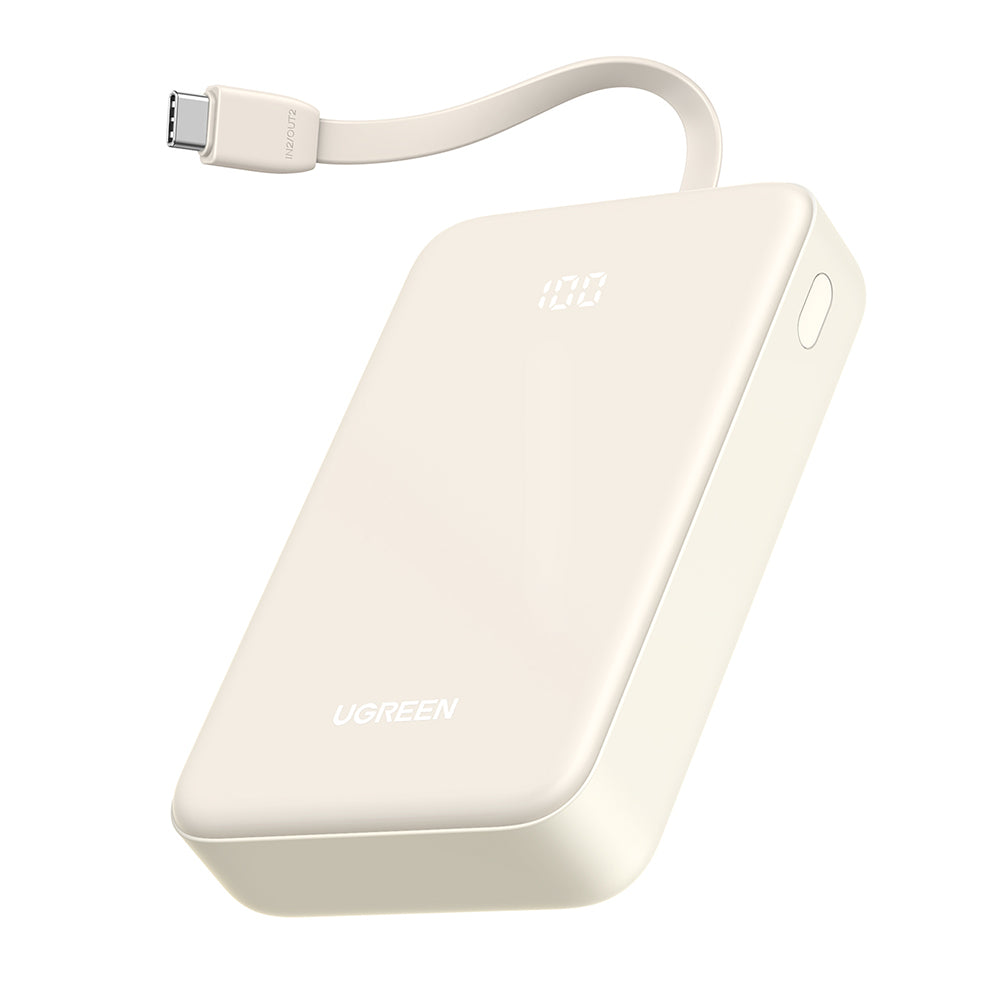Ugreen - Power Bank PB505 (35340) - Fast Charging, 20000mAh, USB, USB-C, Built-in Type-C Cable, 22.5W, 5V/3A - Beige